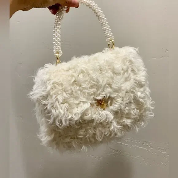 Handmade Genuine Curly Shearling Purse Includes 2 Chain Styles
